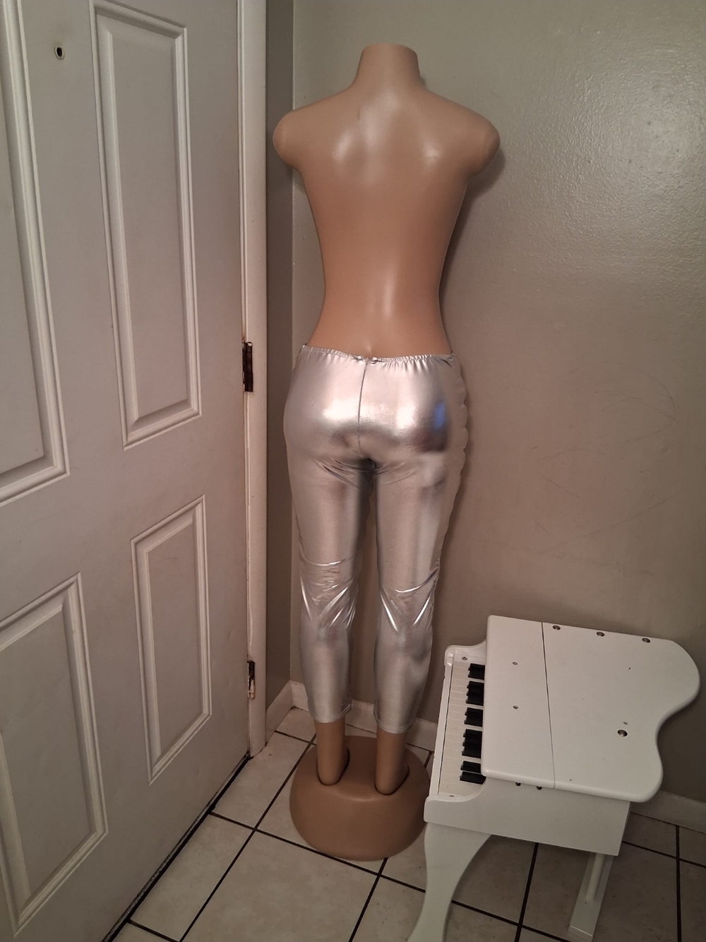 Shiny Silver Padded Ribbed Pants - Picture 3 of 3